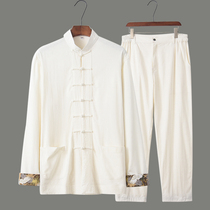 China Wind Down Mens Shirt in Mens Shirts In Old Age Two sets of Chinese style retro Han clothes Zen meditation for the spring thin section