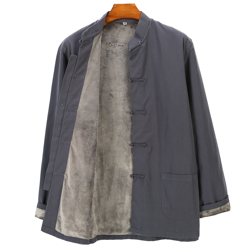 Chinese Wind Pure Cotton Plus Suede Men's Tang Dress Long Sleeve Jacket Mid Style Clothing Spring And Autumn Old Rough Cloth Hanfu Men's Clothing