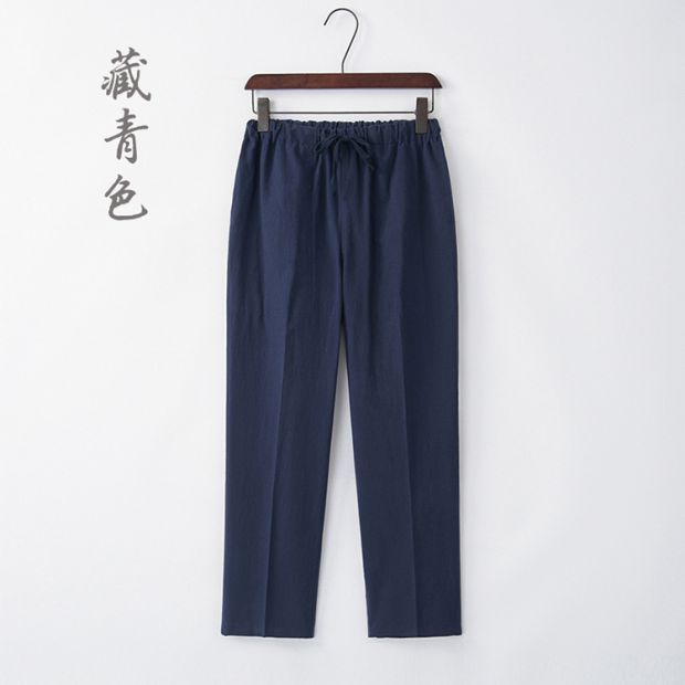 Quần cotton và vải lanh Trung Quốc thường xuyên quần thun nam co giãn thẳng dây quần hoang vải lanh quần thể thao rộng Quần phù hợp với quần nam - 3/4 Jeans quần âu