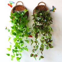 Wall wall hanging decorative pendant rattan woven flower basket flower pot hanging basket hanging orchid ware green lotus room creative wall ornaments