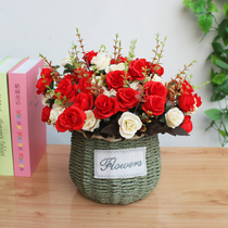 Creative flower basket rattan woven flower pot hand-woven basket ornament living room flower arrangement fake flower dried flower simulation flower decoration