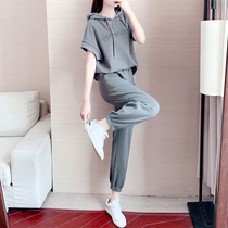 European Station Leisure Sports Suit Womens Summer Big Code 2022 New Fashion Loot Show Slim and Caps Two Sets Eben