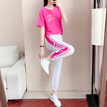 European Station Sports Suit Women Summer Big Code Slim 2022 New fashion Aging Short Sleeve Casual Two Sets Wave
