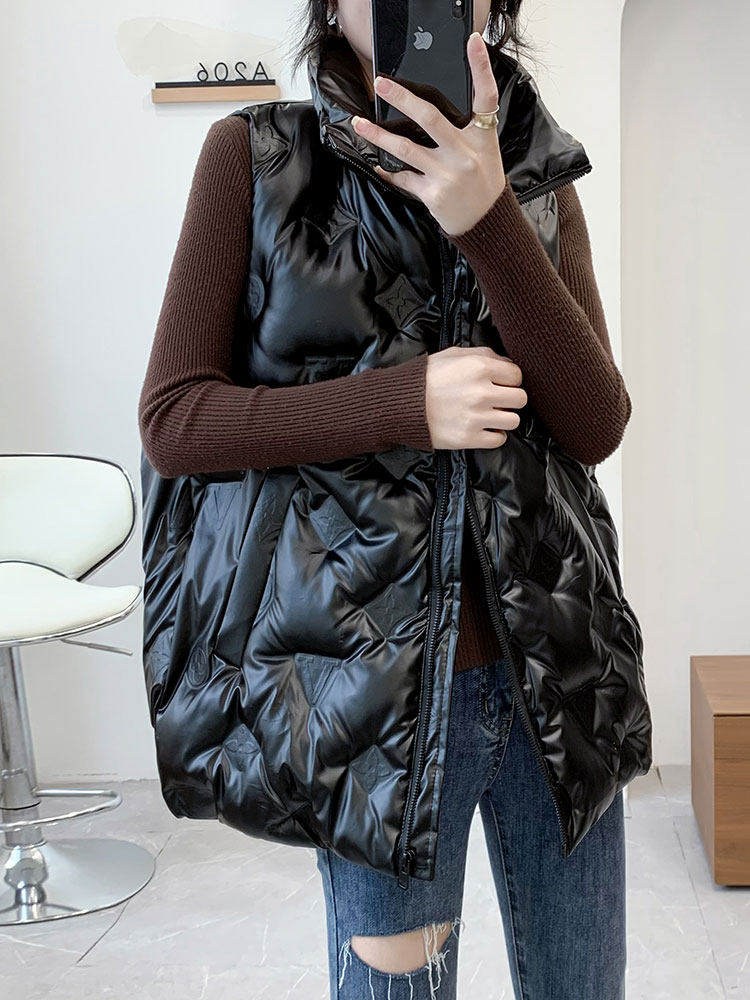 Europe station bright face down cotton waistcoat 2022 Winter new fashion loose Korean version outside wearing vest jacket