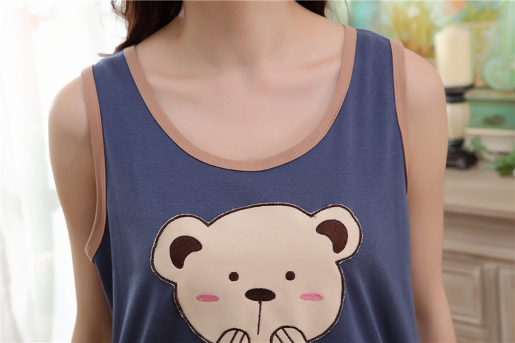 Mặc mùa hè đồ ngủ cotton không tay vest quần short nữ mùa hè bông dễ thương phim hoạt hình hai mảnh nhà dịch vụ phù hợp với