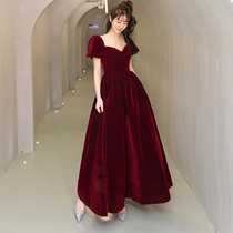 Bride toast wine red retro velvet dress 2022 new ladies party evening dress