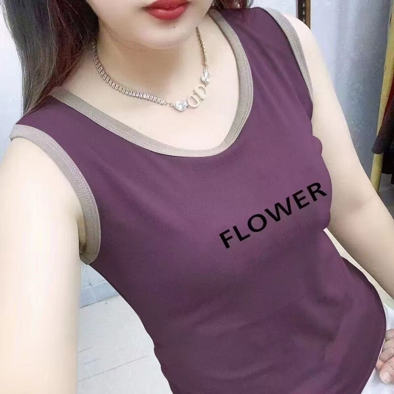 Summer New Slim-Fit Printed Vest for Women, Thin Round-Neck Sleeveless Outerwear, Women's Vest for Outerwear