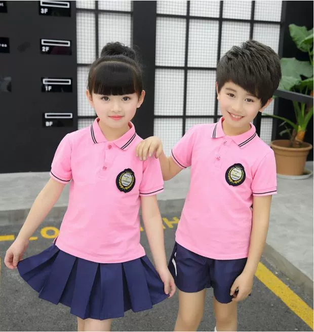Quần áo sân vườn mẫu giáo cotton mùa hè đồng phục trường tiểu học quần áo trẻ em phù hợp với tay ngắn tùy chỉnh gió đại học Anh áo bóng chày bé trai