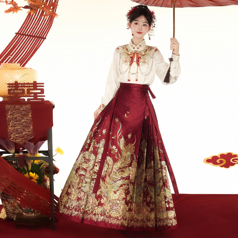 Moshanghua Original (Fengshi) Zhi Jin Mamian Skirt Set Engagement Toasting Dress 2026 New Style Cloud Shoulder New Year Dress Moshanghua Original (Fengshi) Zhi Jin Mamian Skirt Set Engagement Toasting Dress 2026 New Style Cloud Shoulder New Year Dress