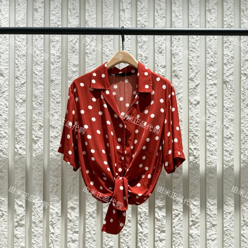 Authentic 2026 Autumn New Retro Red and White Polka Dot Texture Cuban Collar Loose Short-Sleeved Shirt Mbf3Sht015