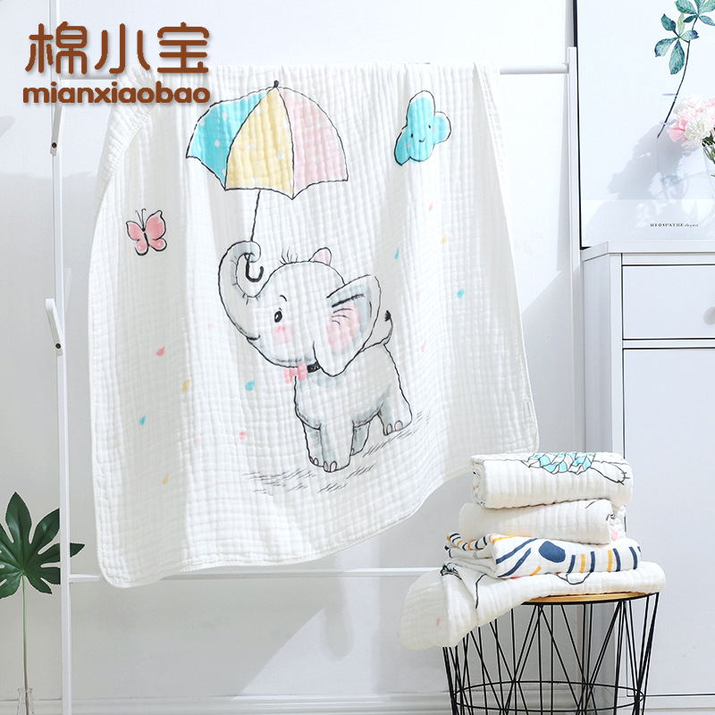 Baby cartoon bath towel pure cotton six layers of washed gauze soft absorbent baby blanket baby blanket baby blanket child quilt