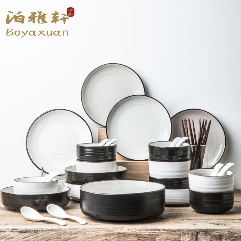 Poixuan Nordic bowl Dish Suit Home Cutlery Simple Day Style Ceramic Bowl tray Bowl Chopsticks Combination Light Extravaganza