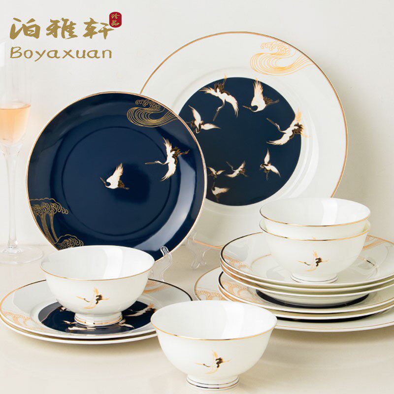 Poixuan Xuan New Chinese Bone Porcelain Tableware Bowl suit Home China Wind Ceramics Light Extravagant Bowl tray Joe relocation