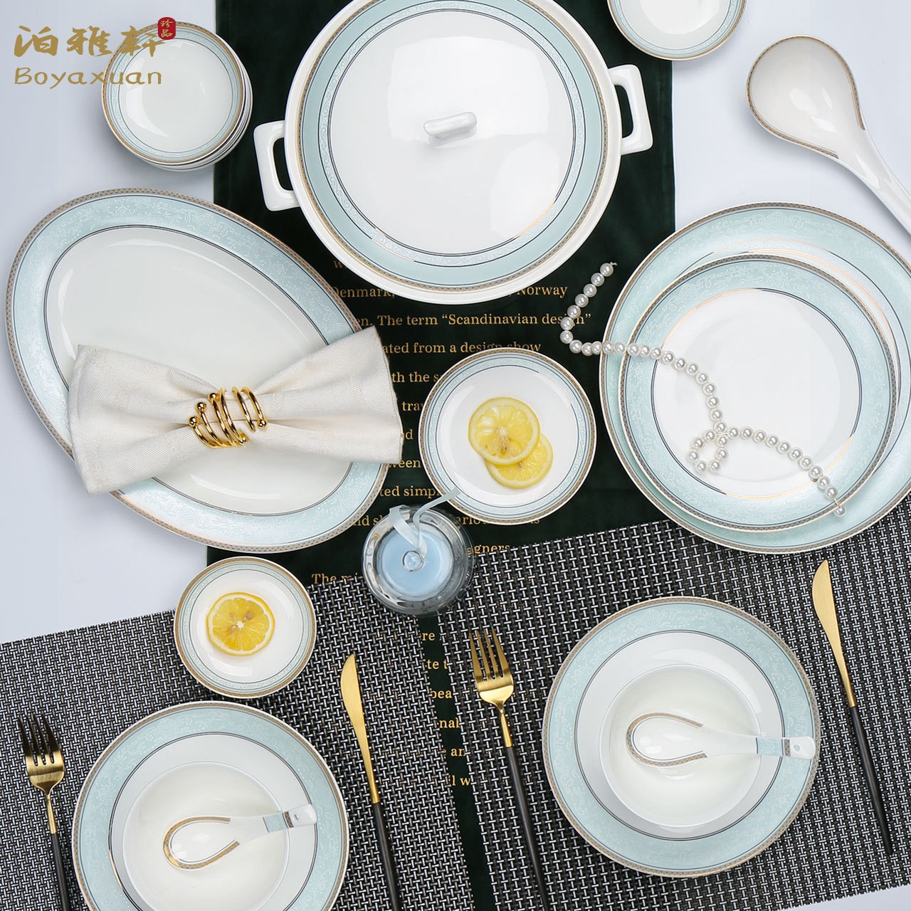 Bo Yaxuan bowl and dish set home European light luxury Jingdezhen ceramic bone china tableware bowl chopsticks bowl plate gift