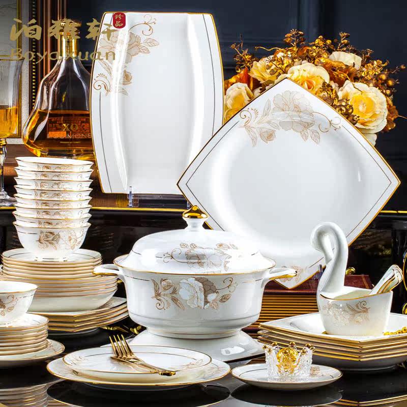 Bo Yaxuan bowl set home European light luxury bone china Jingdezhen ceramic tableware bowl and chopsticks combination