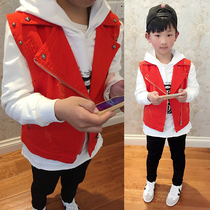 2021 Spring and Autumn Han Edition Boy Jeans Waistcoat childrens vest blouses CUHK Boy Clothing Orange Tide Boy Jacket Zipper