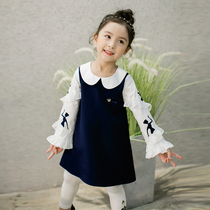 High-end Korean version of childrens clothing danso girl dress with dress long sleeve princess girl doll collar skirt even in blue