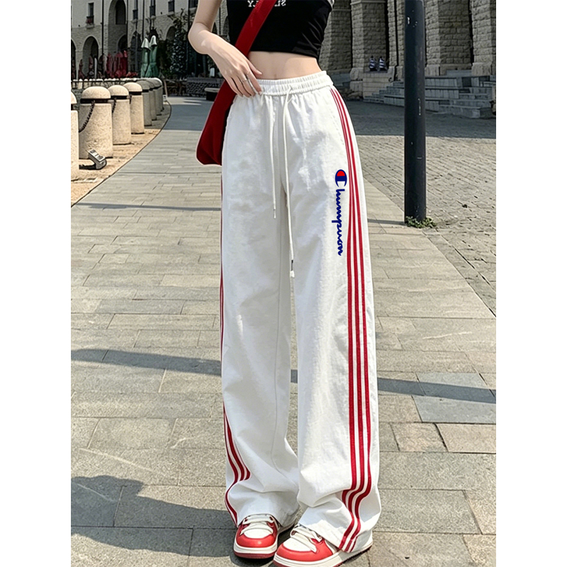 2026 New Season Champion American Sports High-Waisted Three-Stripe Loose White Straight-Leg Wide-Leg Pants with Built-In Shorts for Women