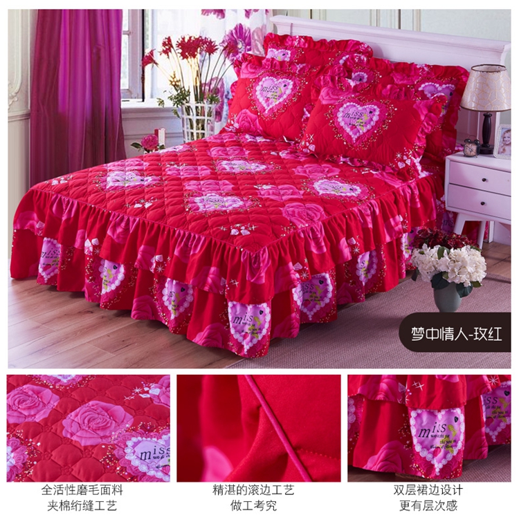 khăn trải giường bông Hàn Quốc ren một mảnh dày của váy giường ngủ bảo vệ giường bìa trượt nắp 1,5m 1.8m - Váy Petti 	chân váy giường
