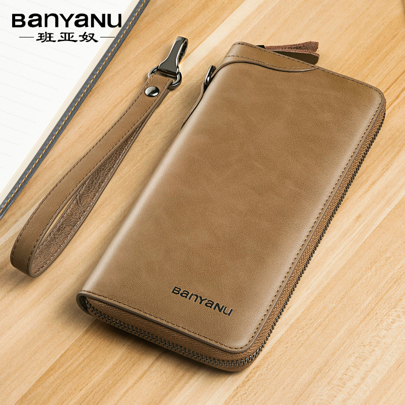 2022 new men's wallet long version of genuine leather pull-chain multifunction card bag cow leather male style large capacity leather clip money clip