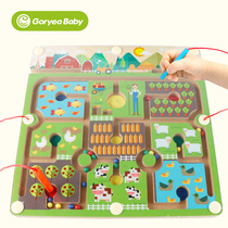 Korea GoryeoBaby pen magnetic maze farm walking beads Parent-child game educational toy