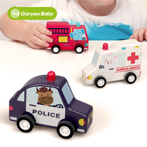 goryeobaby Wooden car toy boys and girls baby pull-back car Childrens police car Fire truck Ambulance