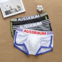 Mens flat corner pants pure cotton mesh Breathable Hip Suction sweat Sweat Fashion Tide Cards Youth Briefs Students Aussiebum