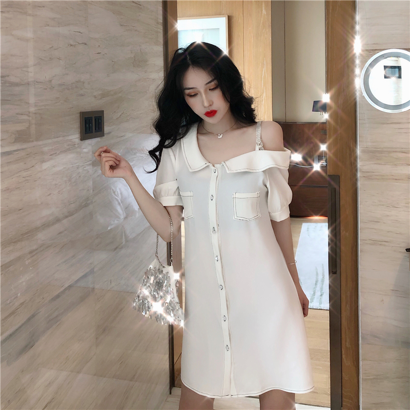 VK旗艦店 韓系時尚休閒性感襯衫裙短袖洋裝