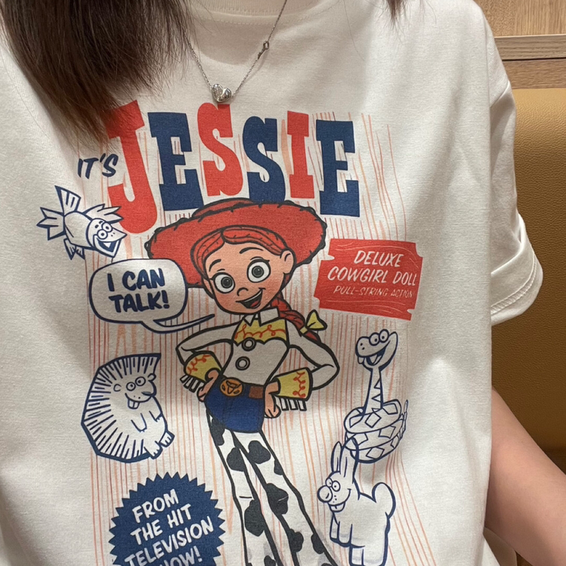 LAOSHU Toy Story Cowgirl Jessie Cartoon Digital Print Heavy Cotton Bf Style Short-Sleeve T-Shirt