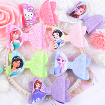 2020 new glitter sequin bow print Princess ice snow children Princess hairclip cloth clip does not hurt hair treasure