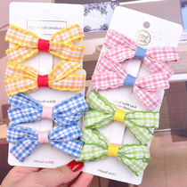 Childrens plaid duckbill retro side clip bow simple temperament ins fabric hair accessories Mori Net red hairclip