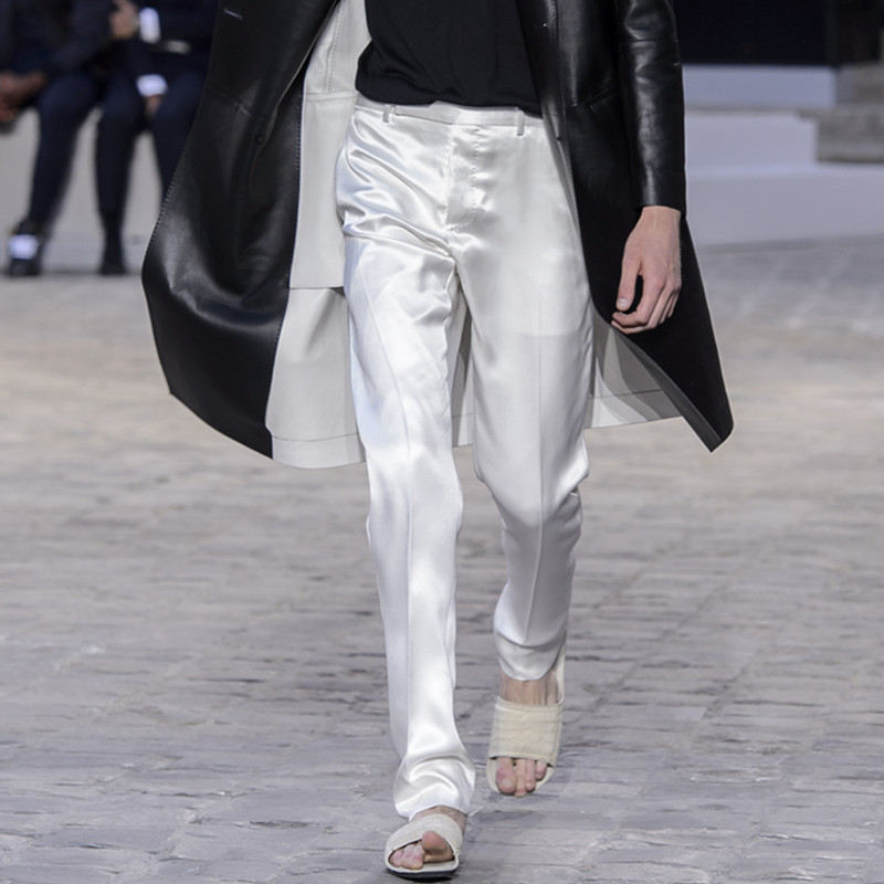 Men's 2026 Summer Pearl White Silk Japanese Imported Smooth Acetate Satin Mid-Waist Trendy Brand Wrinkle-Free Casual Men's Pants