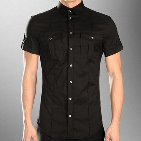 Men Short Sleeve Shirt High-end Silk Light Cotton Comfort 2022 Summer breathable Multi-pocket Body Black Tooling Lining