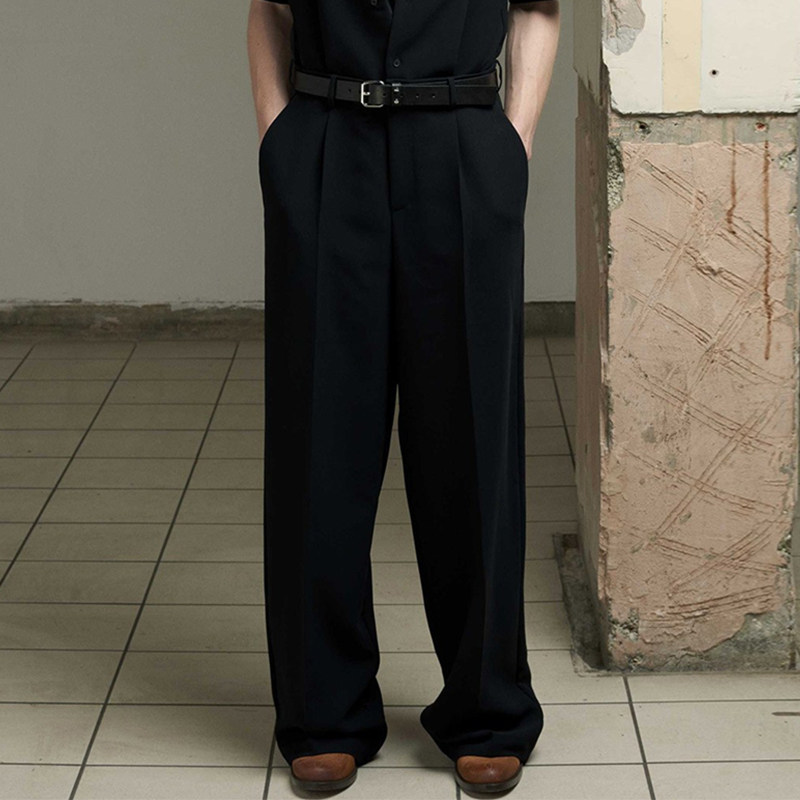 Men Wide Leg Pants 2022 Spring New High-end Loose Silk Cotton Pure Color Casual Pants Wide Pants Straight Drum Trousers Long Pants