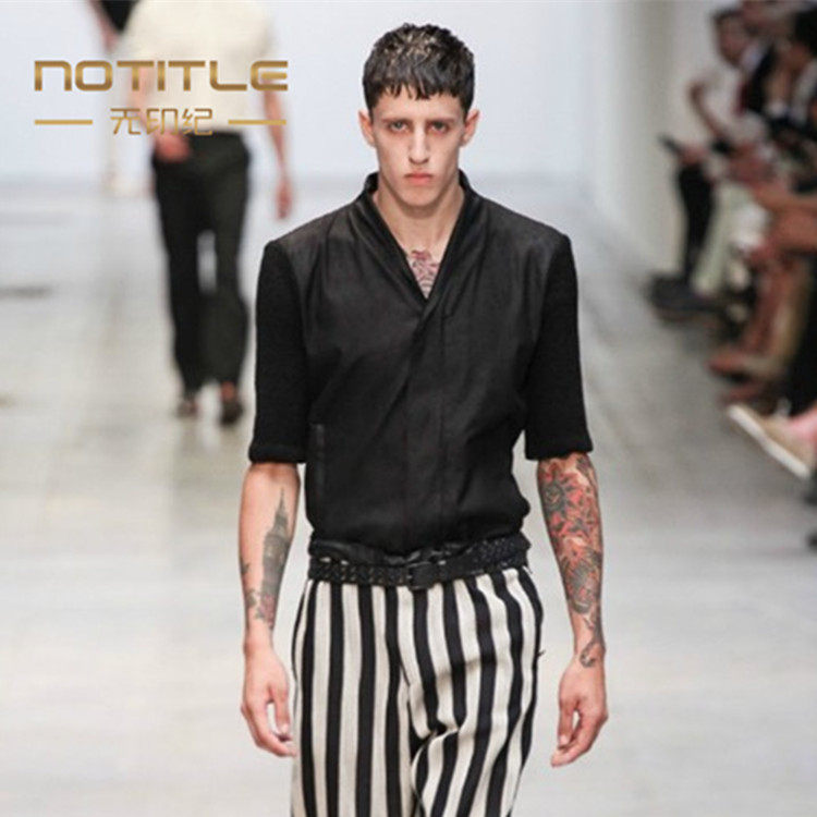 Men's Shirt Splicing Collision Color High-end Real Silk Blend 2022 Spring New Body No Collar Free Ironing Long Sleeve Shirt