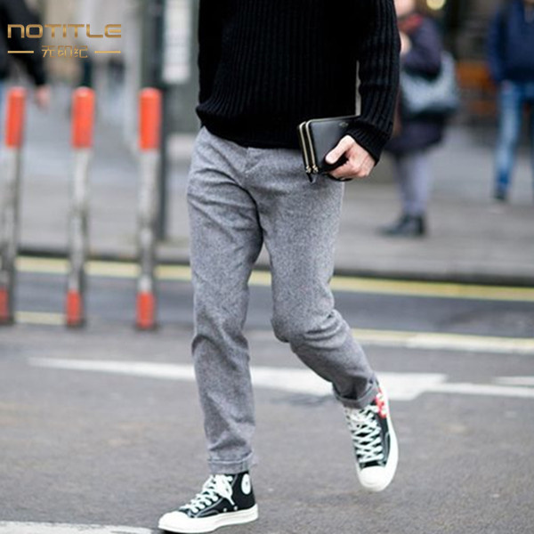 Men's wool Wool Children Casual Pants High End Show Winter New Jane About thickened Body Smoke Pants Hair Pants