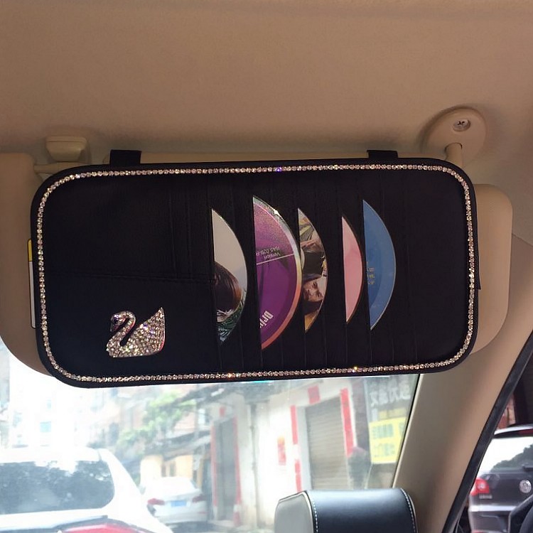 Car Interior Goods Car Visor Jacket CD Clip CD-ROM Bag Inlaid Drill On-board CD Bag Lady Swan Disc containing