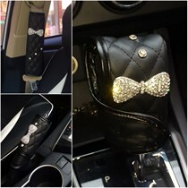 Car interior cute diamond bowknot car handbrake cover gear sleeve seat belt shoulder pull glove gear cover