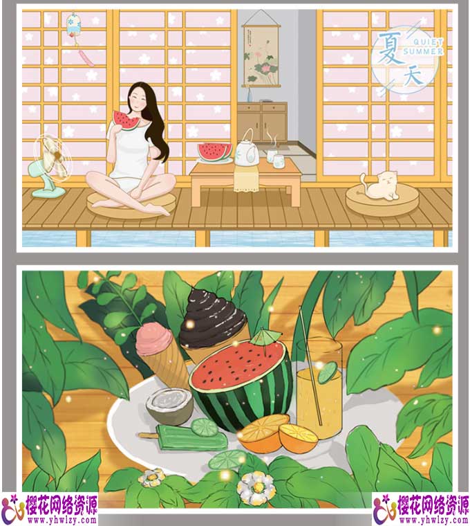 立夏插画踏青夏天冷饮PSD设计素材-樱花网络资源网 立夏插画踏青夏天冷饮PSD设计素材