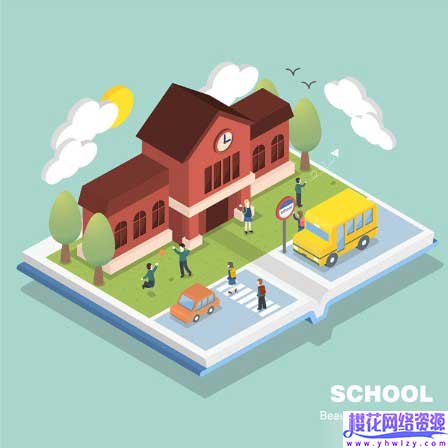 2.5D插画素材学生学习场景UI设计-樱花网络资源网 2.5D插画素材学生学习场景UI设计
