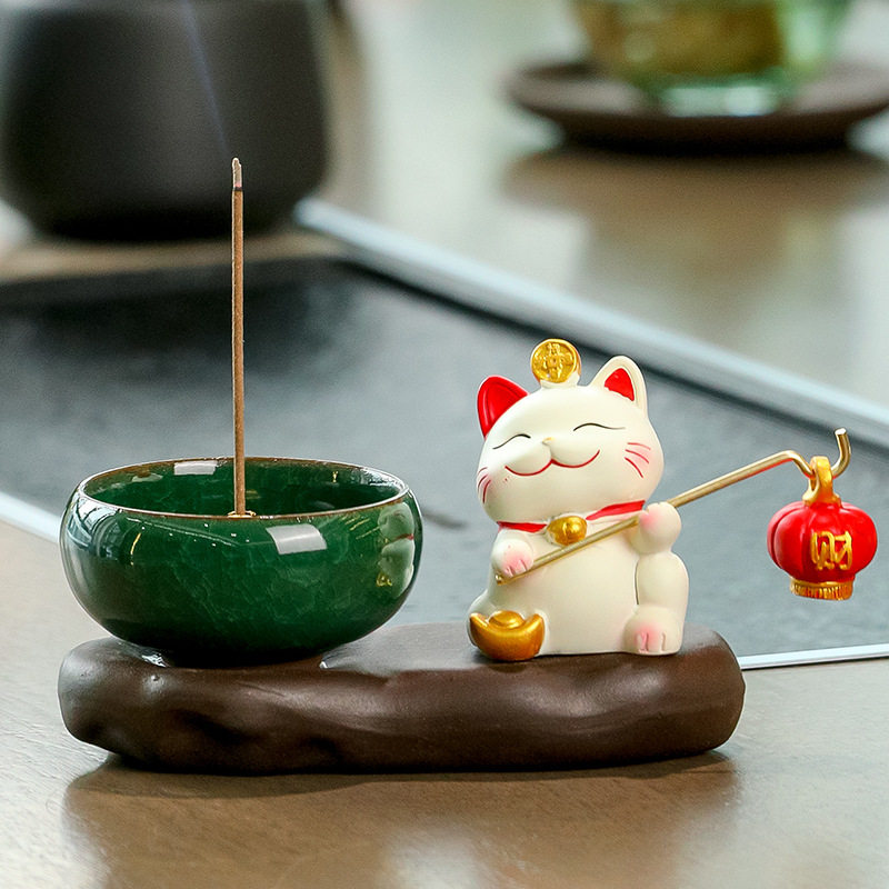 ラッキーキャットホーム 禅風お香立て、蚊よけ、リビングルームで人気、室内用沈香と白檀のギフトコイルお香立て