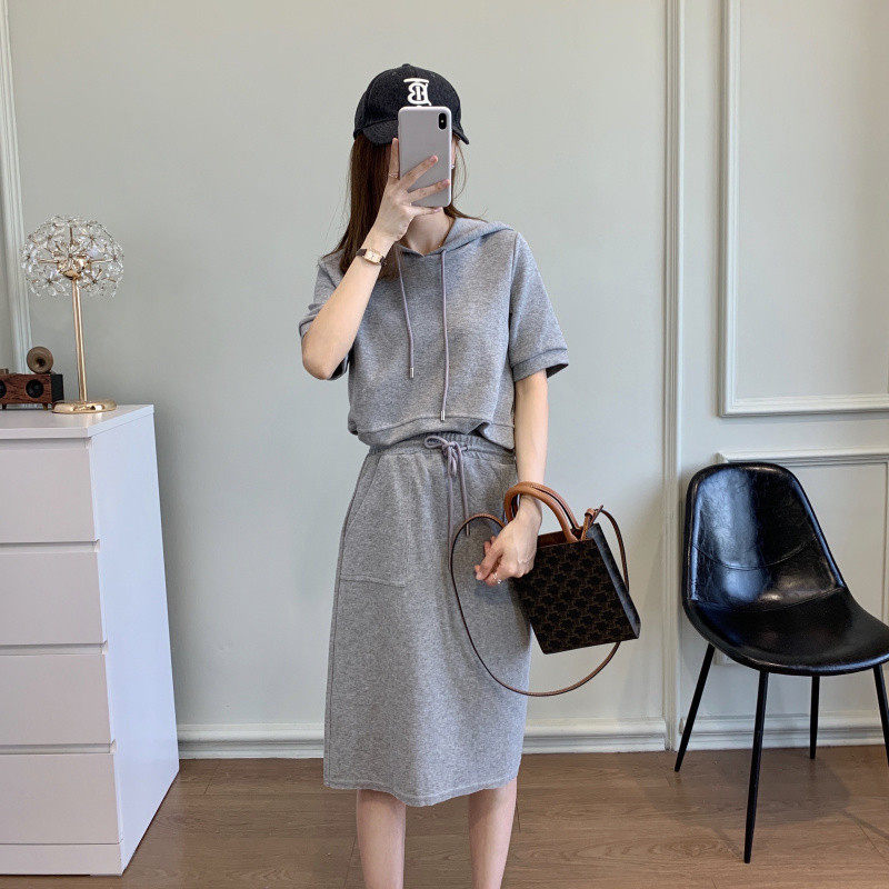 Japan SSLY2021 new casual suit female Western style hooded short-sleeved loose skirt two-piece summer