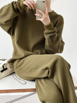 Japan SLY Leisure Sports Suit Women 2021 Autumn Money Loose Waffle Sweatshirt Trousers Two Sets