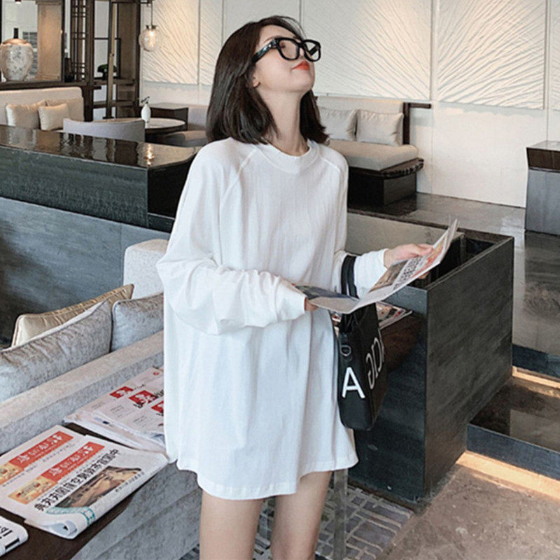 Japan SLY2021 years early spring New white T-shirt female round neckline with loose medium length pure cotton blouse