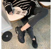 Japanese SLY high waist elastic jeans woman with slim autumn and winter style 90% Korean version of small feet straight drum pants