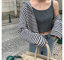 Japan SLY stripes short Lianhood Sweatshirt cardiovert 2021 Spring new loose Lazy Wind Jacket