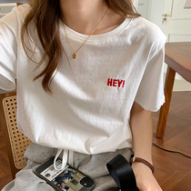  Japan SLY short-sleeved T-shirt womens loose 2021 summer new embroidered letter round neck cotton top tide