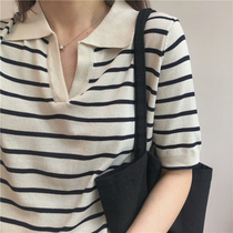 Japan SLY2021 Summer ice silk turtlenecks Knitted Sweatshirt Woman Temperament 100 lap short sleeve T-shirt blouse