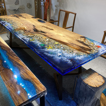 Epoxy Resin River Solid Wood Large Plate Table Home Log Tea Table Table Table Tea Table Nordic Transparent Ocean Desktop