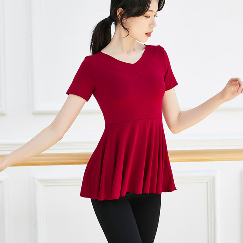 Summer short-sleeved Modal dance suit Slim pleated practice suit Body modern dance V-neck yoga suit suit for women